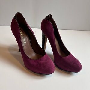 Donald J. Pliner Burgundy Suede Snakeskin Stiletto Pump Heels Italy Size 6.5